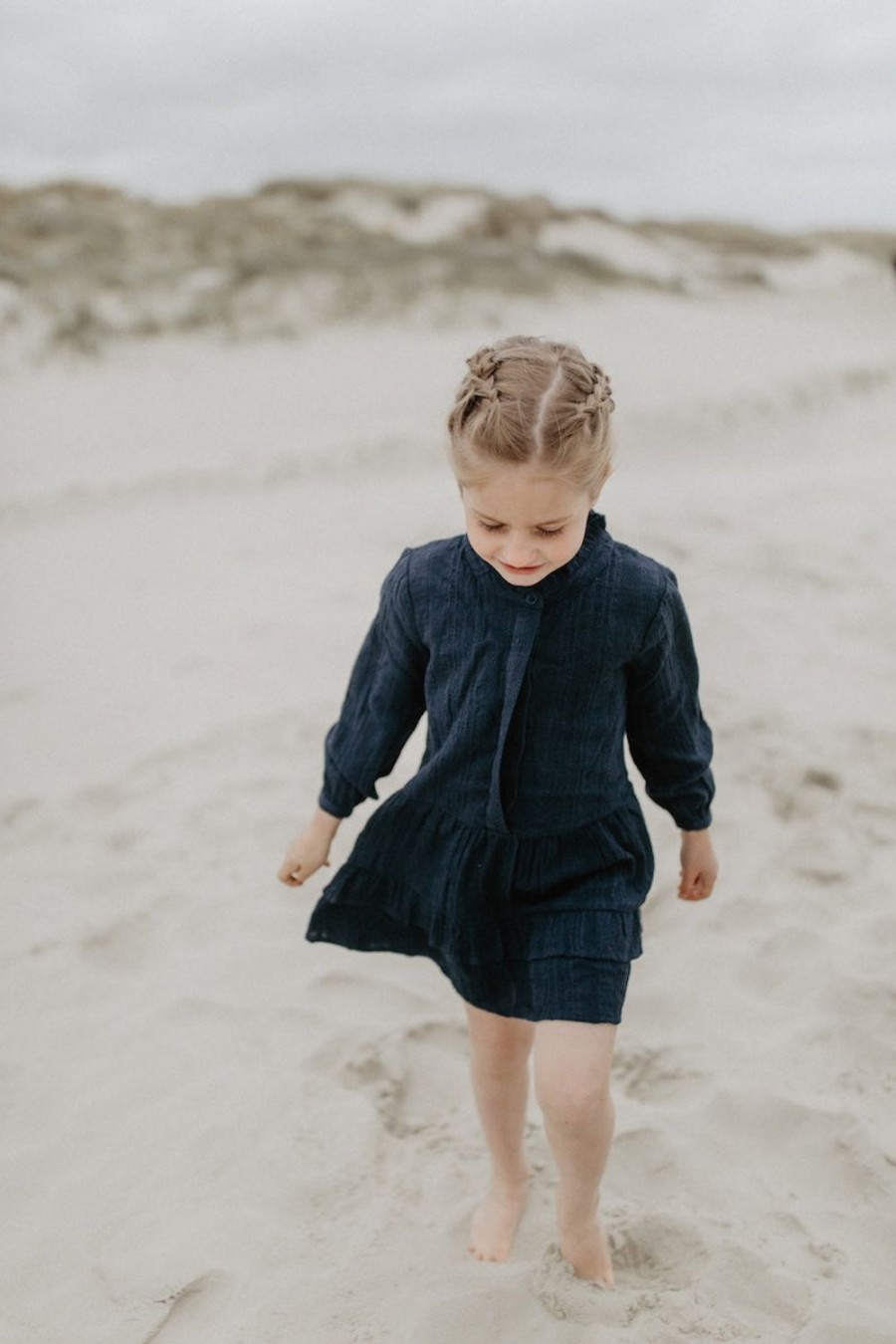 leevje Mini Me | Mini-Me Langarmliges Spitzenkleid 'Navy' Fur Kinder