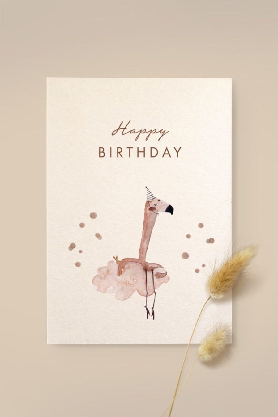 leevje Einladungs- / Karten | Karte Flamingo „Happy Birthday" Aus Holzschliffpappe